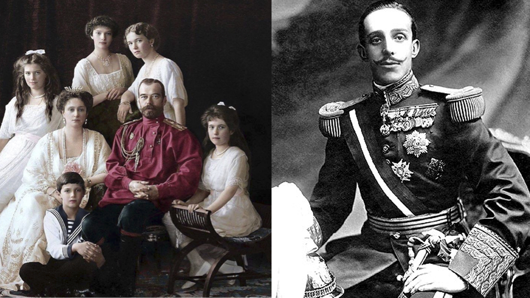 Alfonso XIII y la familia real rusa.