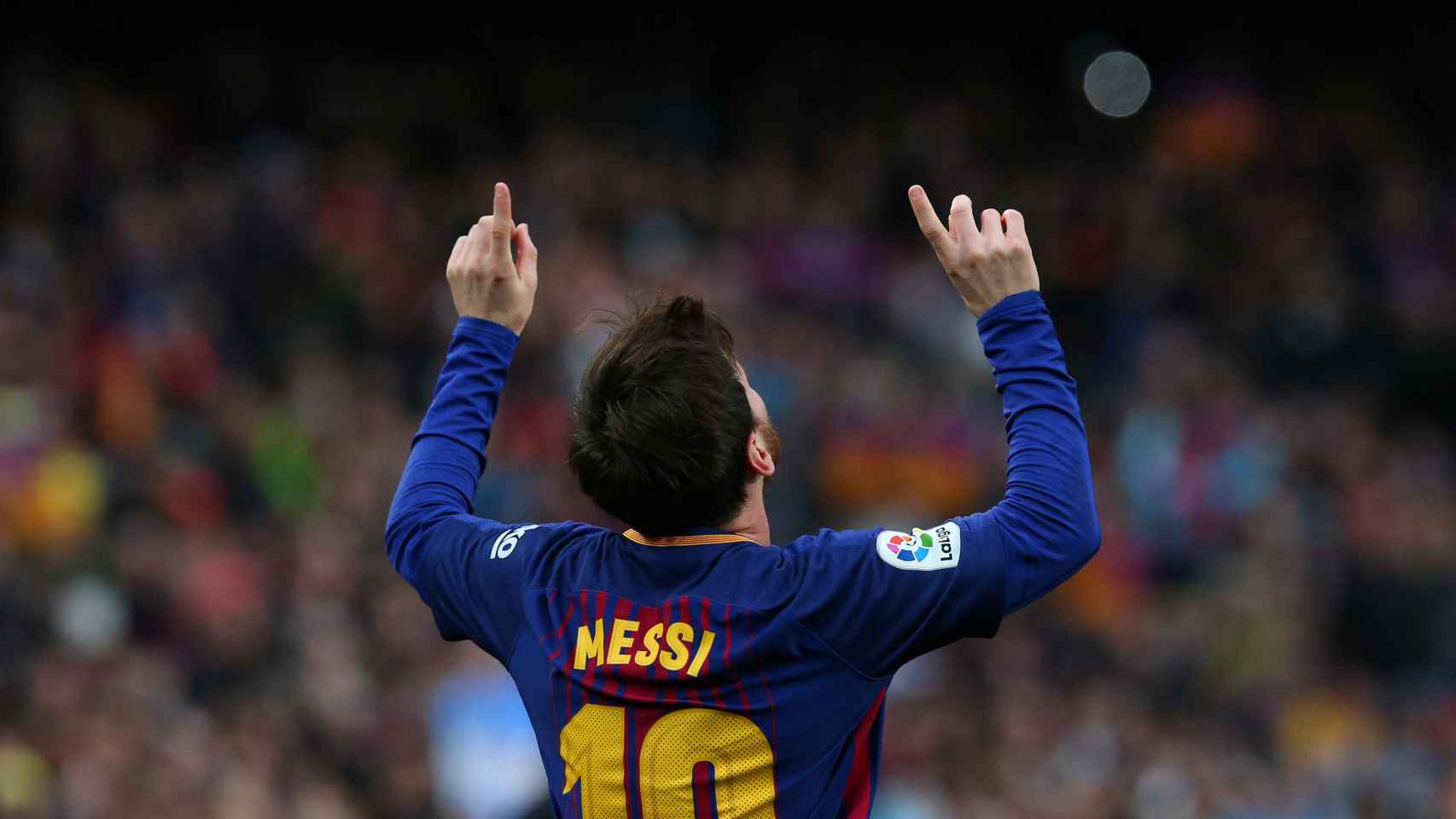 Messi, tras marcar en el Camp Nou.