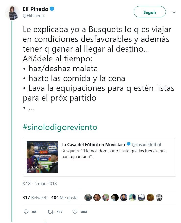Eli Pinedo, jugadora de balonmano, manda un 'recadito' a Busquets tras quejarse de los horarios