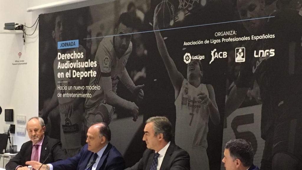 Javier Tebas, durante la jornada derechos Audiovisuales en el Deporte.
