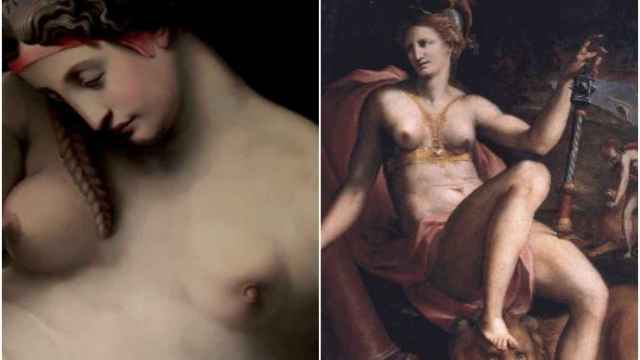 Dos representaciones de cáncer de mama: La noche, de Ghirlandaio y La alegoría de la fortaleza, de da San Friano.