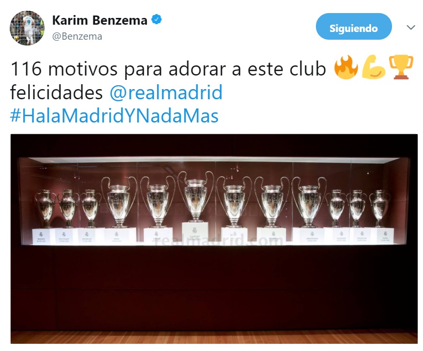 La felicitación de Benzema al Madrid