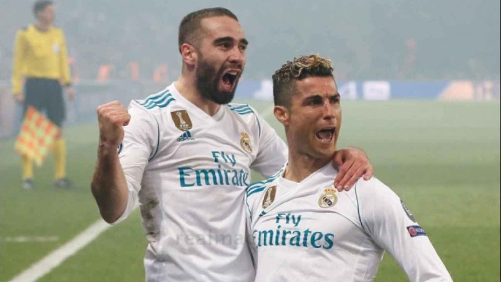 Carvajal y Cristiano celebran su gol al PSG