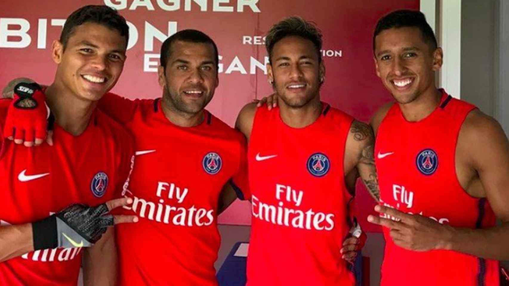 Thiago Silva, Alves, Neymar y Marquinhos. Foto Instagram (@thiagosilva33)