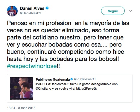 Dani Alves estalla por su desagradable gesto con Cristiano