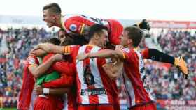 El Girona celebra un gol ante el Madrid. Foto Twitter (@GironaFC)
