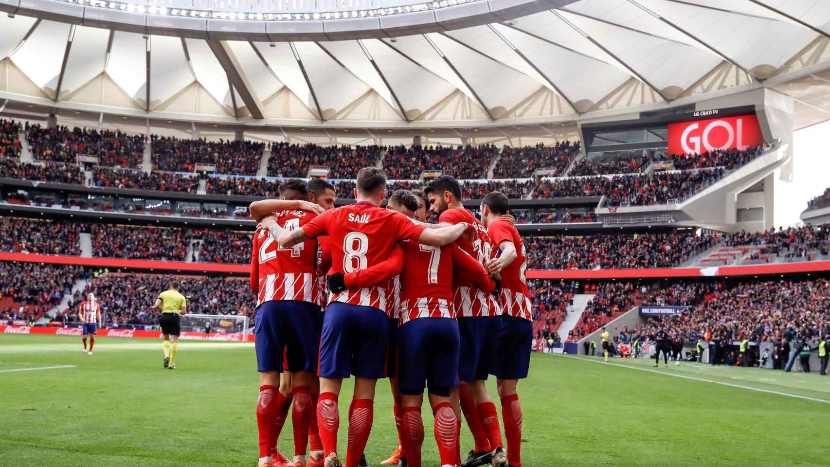 Los jugadores del Atlético celebran un gol en el Wanda Metropolitano.