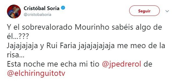 Cristóbal Soria se ríe de Mourinho: ¿Sabéis algo del sobrevalorado?