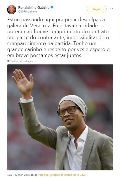 Ronaldinho dio plantón en un acto y maniatan al de la organización