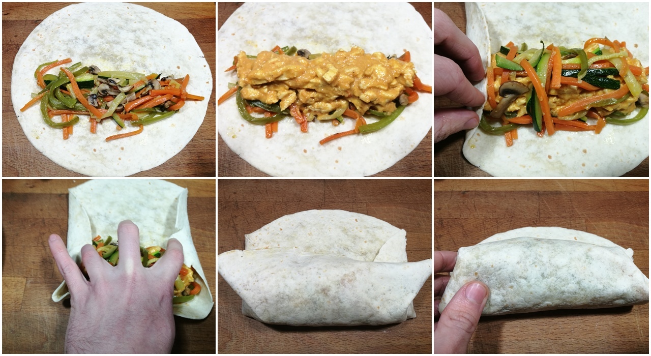 Wraps o burritos de pollo al curry y verduras, tu nueva cena favorita