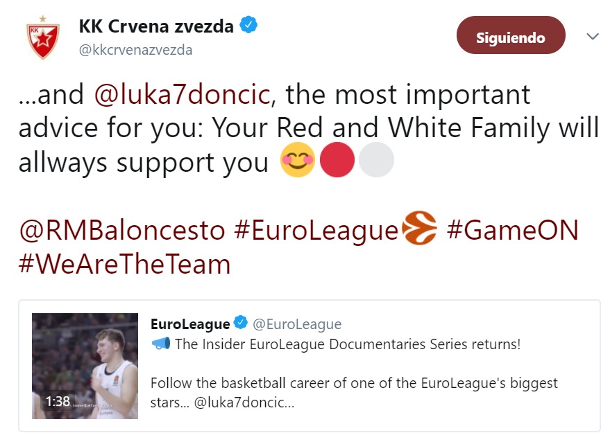 El guiño del Estrella Roja a Luka Doncic