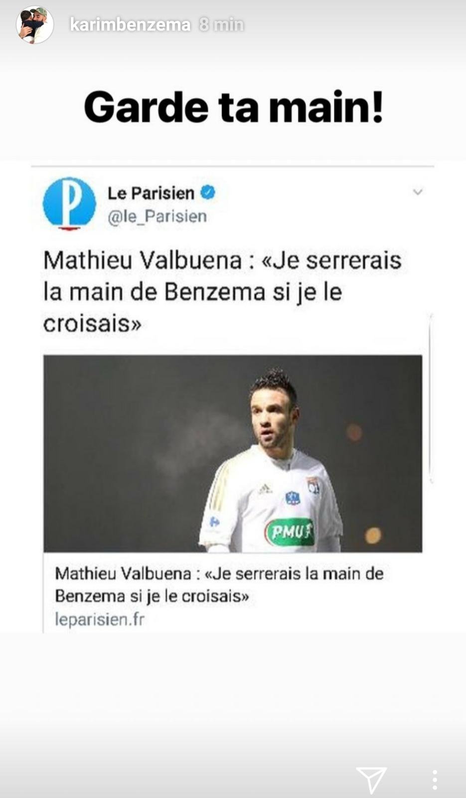 Benzema responde a Valbuena: Guarda tu mano