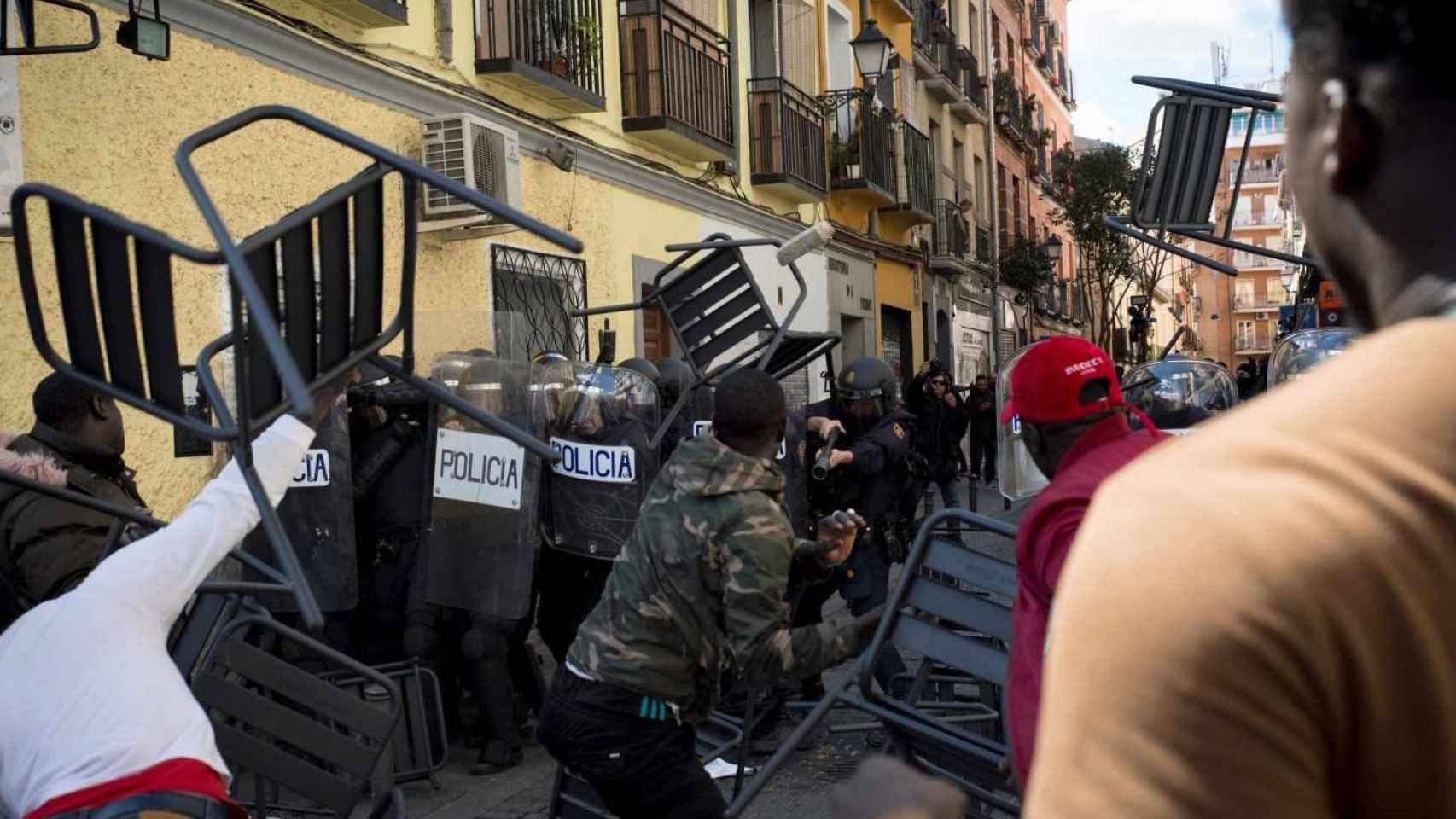 Disturbios en el barrio madrileño de Lavapiés.