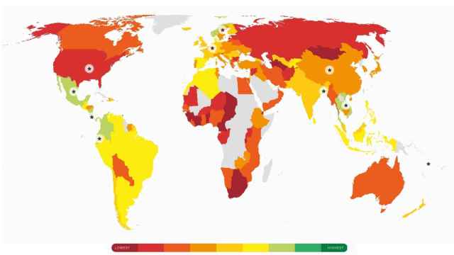 Un mapa elaborado por Happy Planet Index con los datos de 2016.