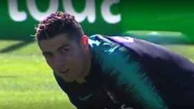 Cristiano, serio en el entrenamiento de Portugal. Foto. (@deportescuatro)