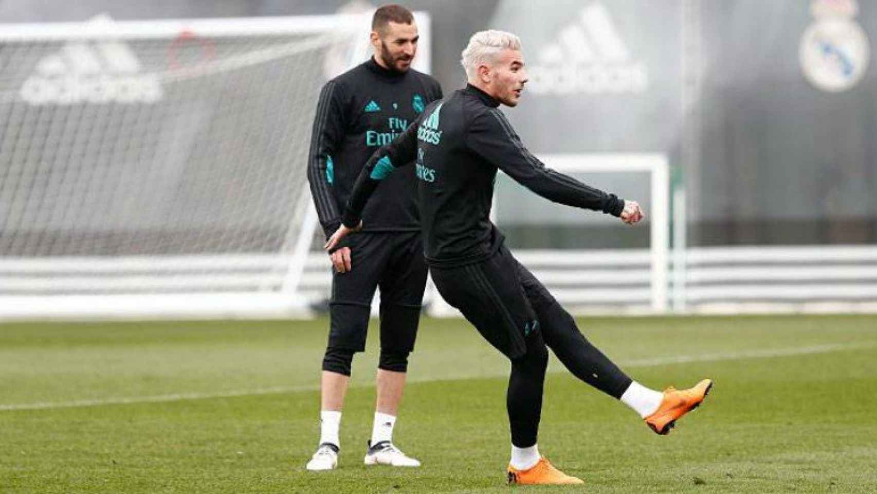 Benzema y Theo entrenando