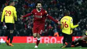 Salah celebrando un gol frente al Watford. Foto: Twitter (@LFC)