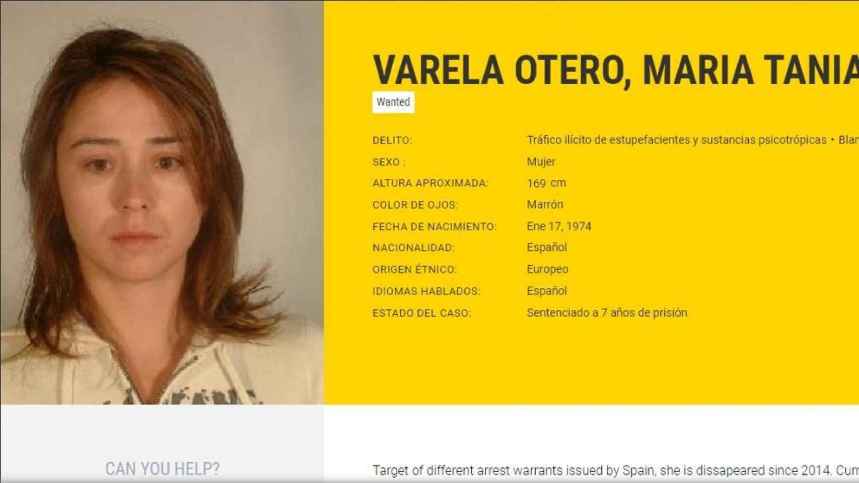 Ficha de la Europol de Tania Varela.