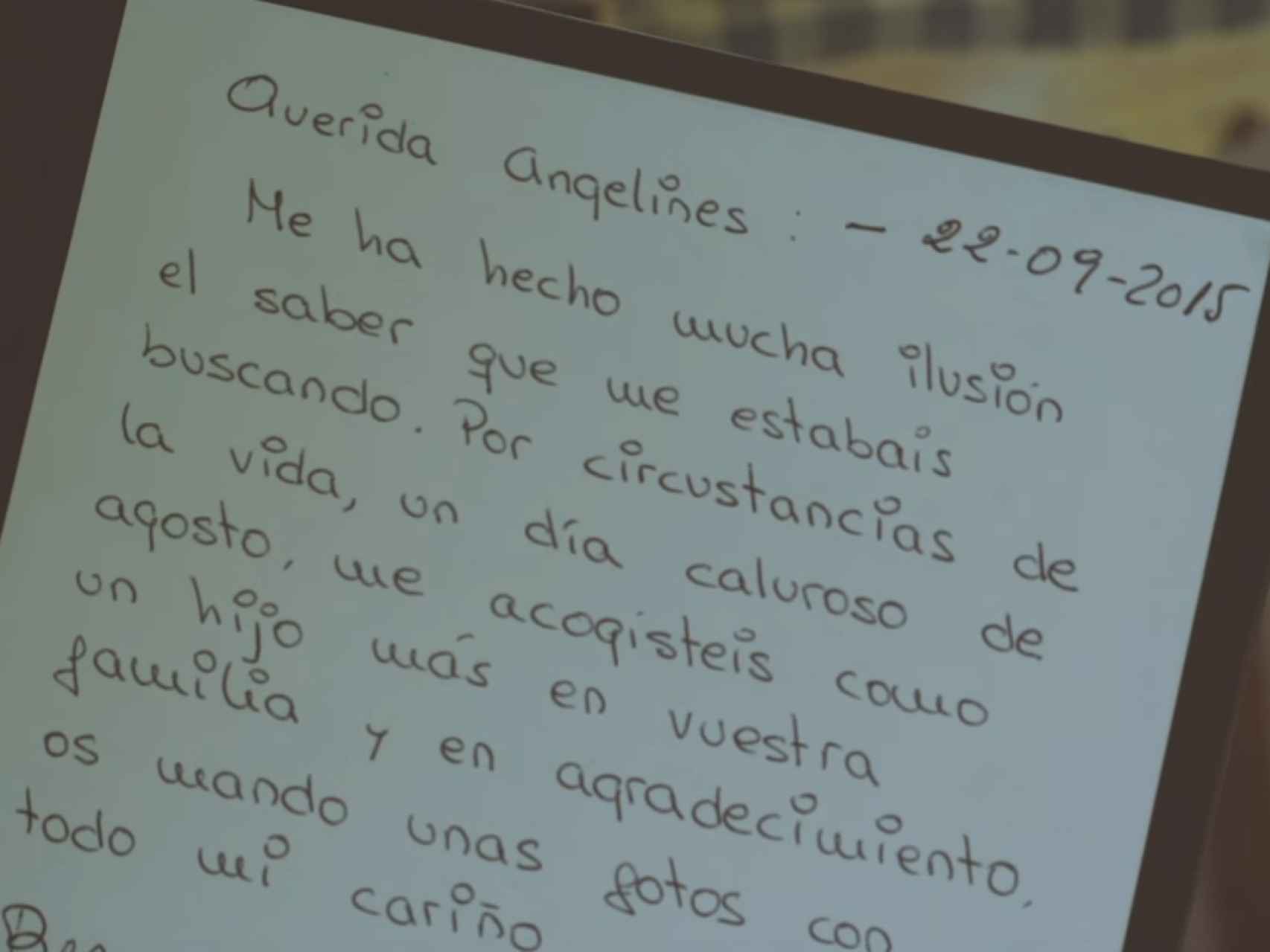 Carta que Miguel escribió a Ángeles.
