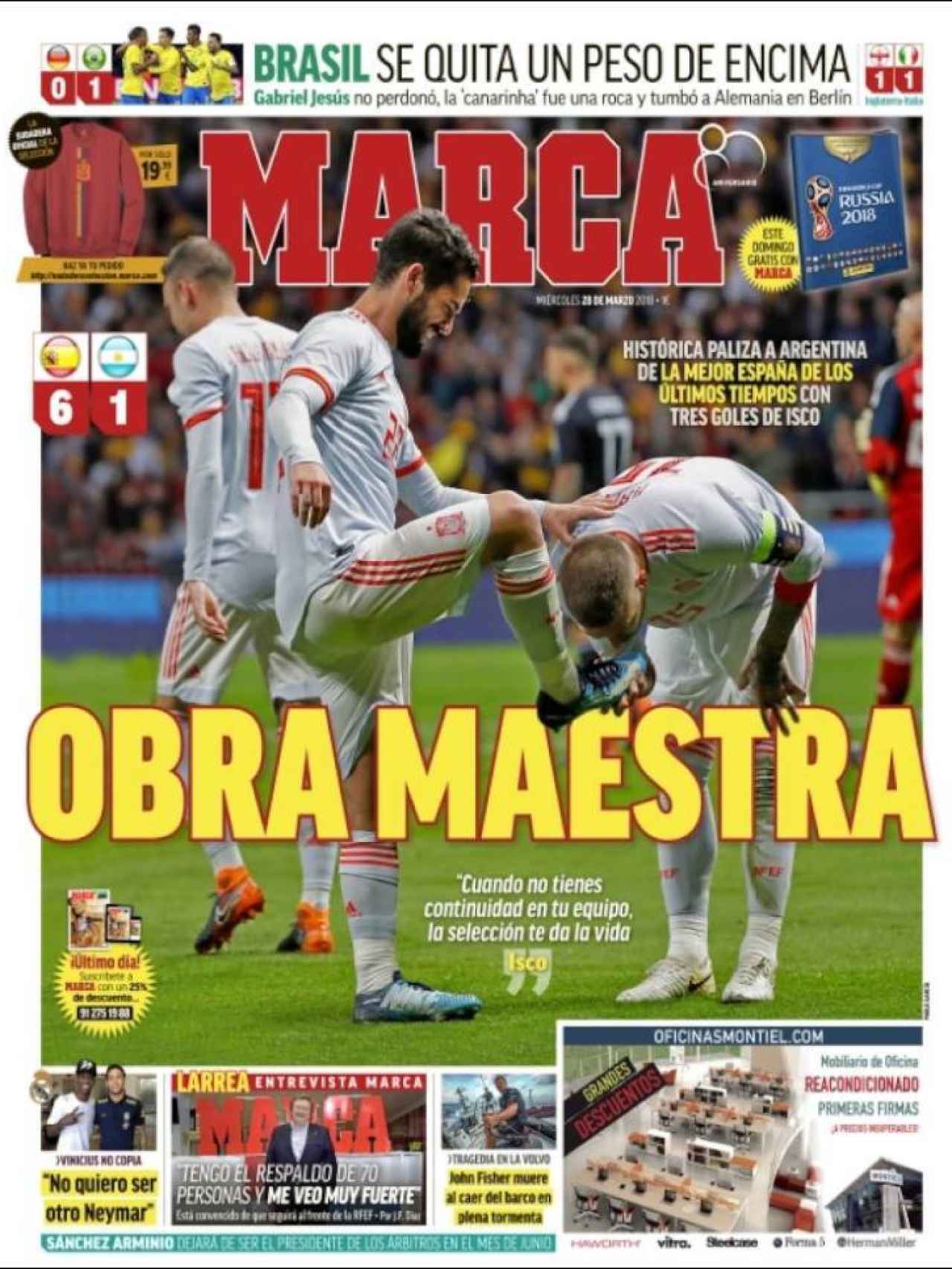 España manda en las portadas de la prensa deportiva del 28 de marzo
