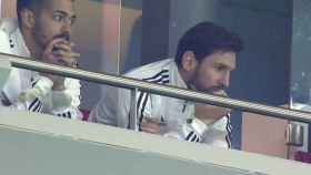 Messi, en un palco del Wanda Metropolitano. Foto: Twitter (@elchiringuitotv)
