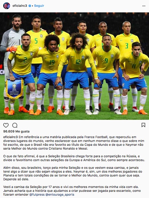 Roberto Carlos sale al paso de sus críticas a Neymar y Brasil