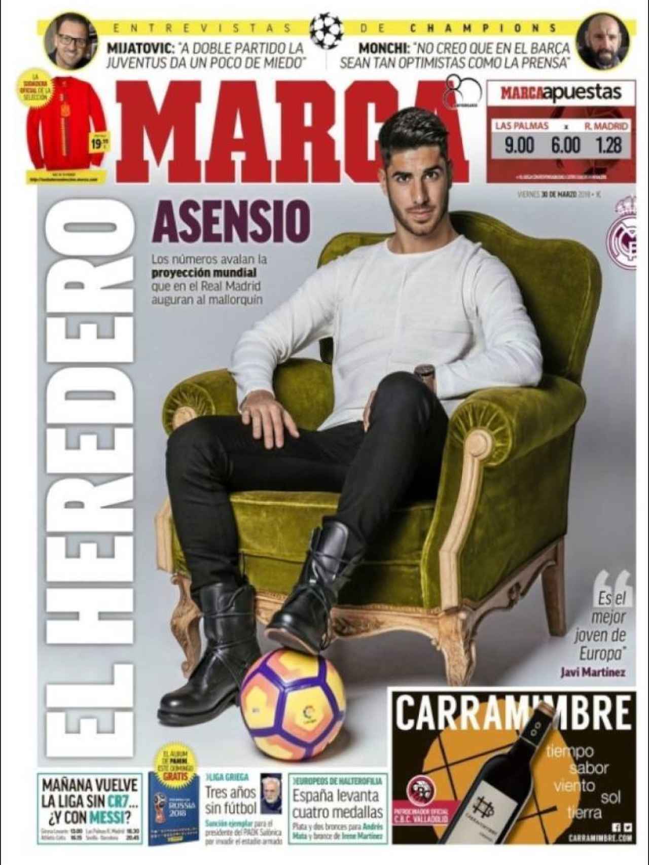 MARCA abre con Marco Asensio, al que llaman 'El Heredero'