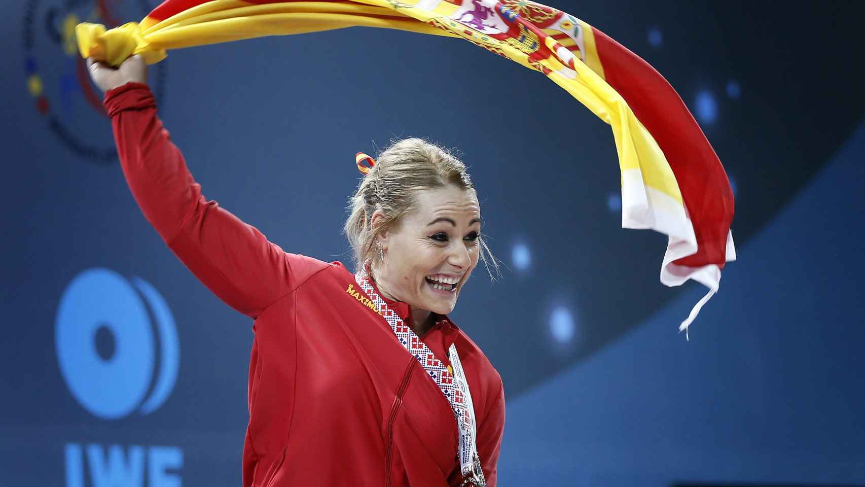 Lydia Valentín celebra su campeonato de Europa.