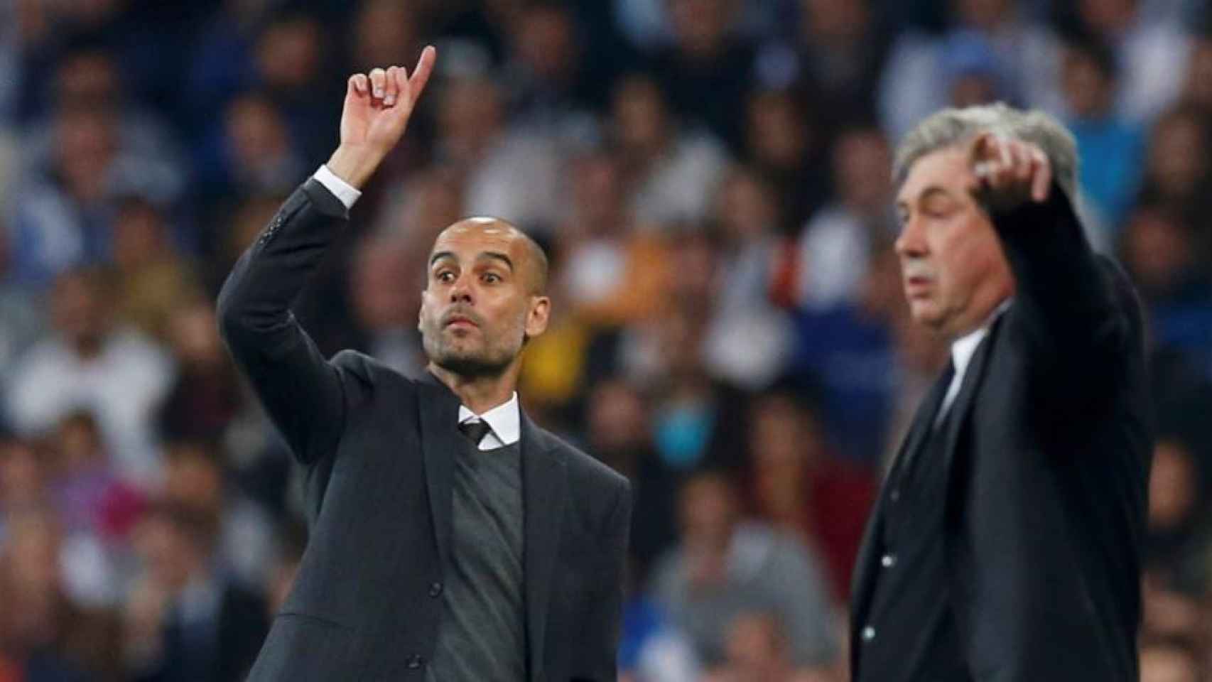 Guardiola y Ancelotti durante un choque entre Bayern y Real Madrid.