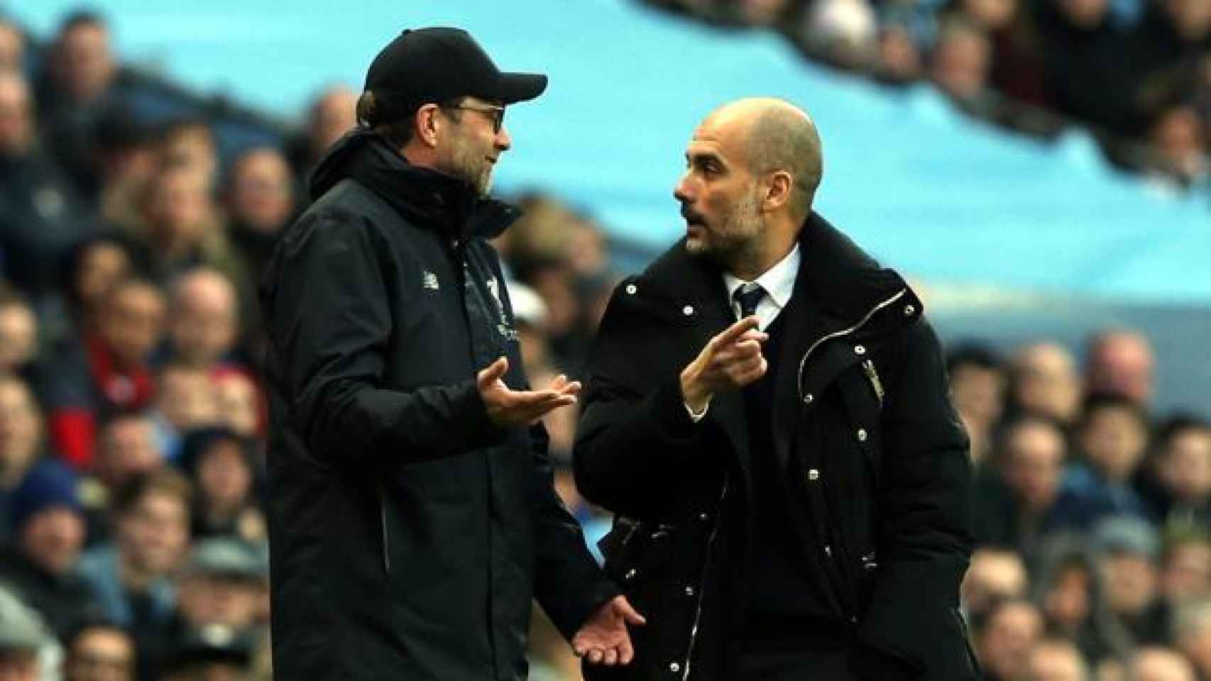 Jürgen Klopp y Pep Guardiola, entrenadores de Liverpool y Manchester City repectivamente.