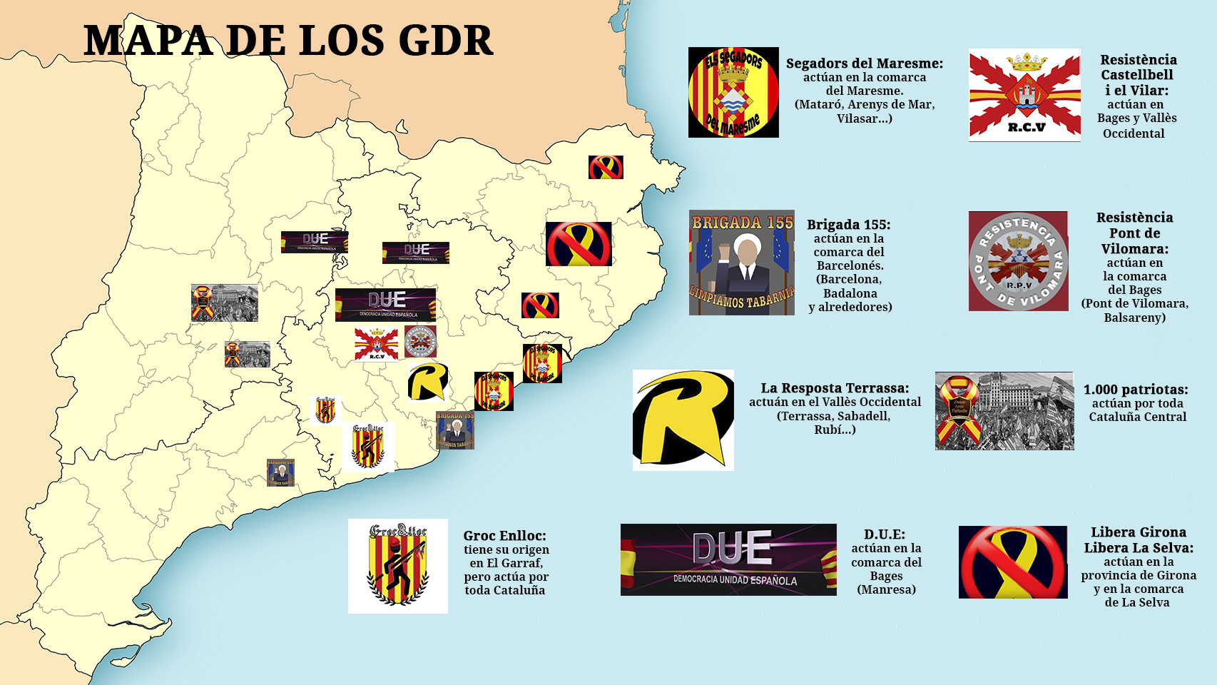 Mapa de los GDR y su radio de actuación en Cataluña