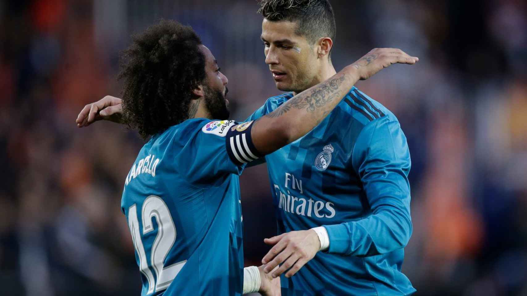 Marcelo y Cristiano Ronaldo en un partido del Real Madrid.
