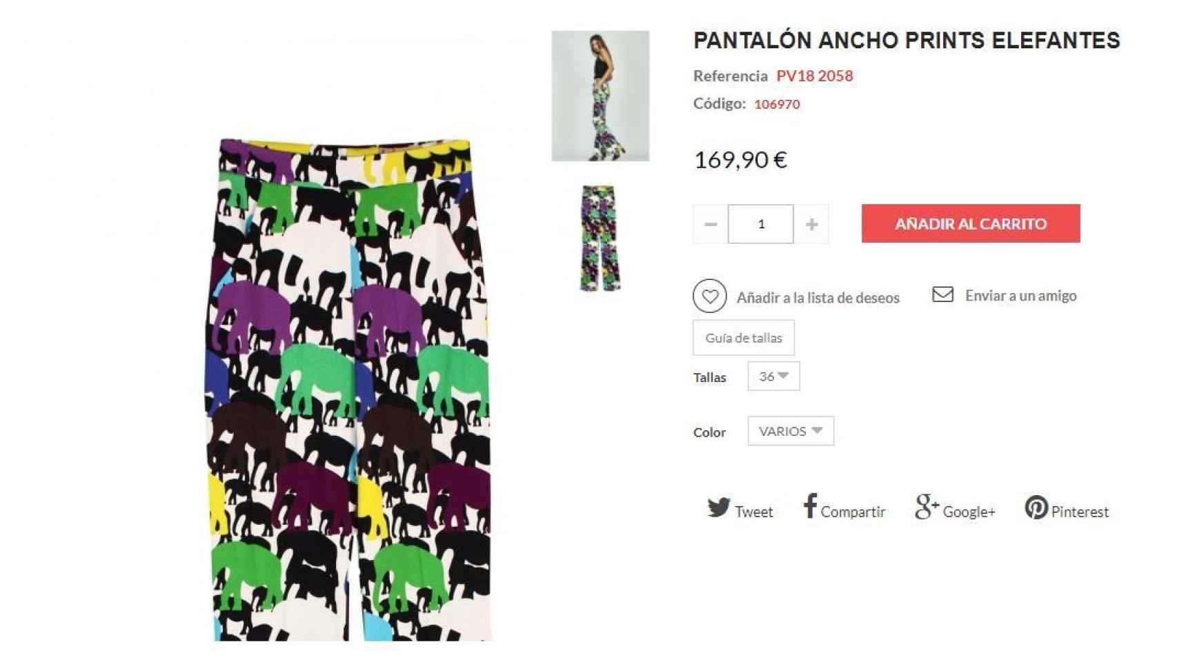 Captura de la compra online  del pantalón.
