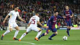 Messi durante el último Barcelona -Roma de Champions League.