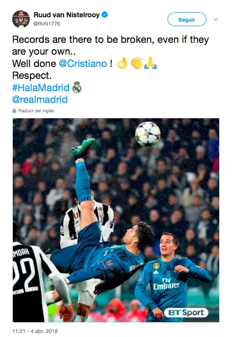La felicitación de Van Nistelrooy a Cristiano tras batir su récord