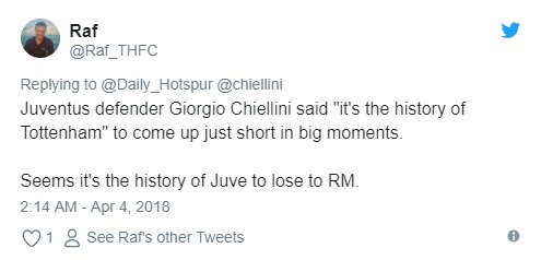 Los fans del Tottenham se burlan de Chiellini tras la derrota