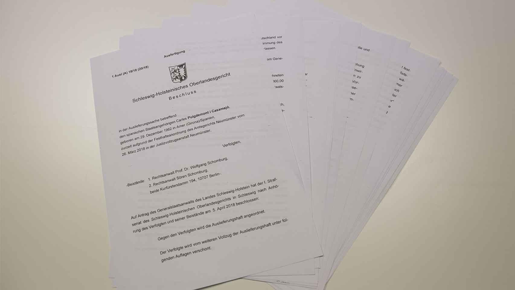 Resolución del tribunal alemán que ha liberado a Puigdemont.