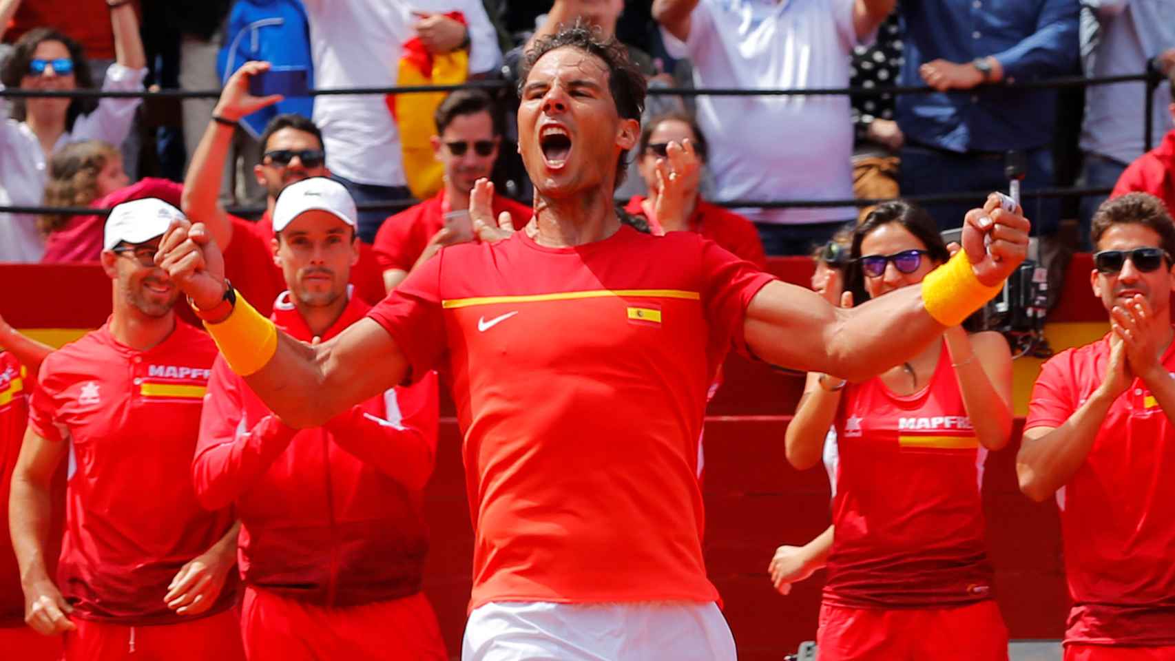 Rafa Nadal celebra su victoria este domingo con España en Copa Davis.