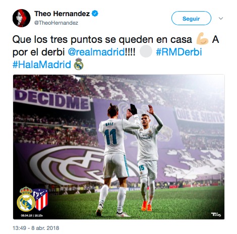 Theo calienta el derbi picando al Atlético en Twitter