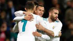 Los jugadores del Madrid celebran un gol en el Santiago Bernabéu