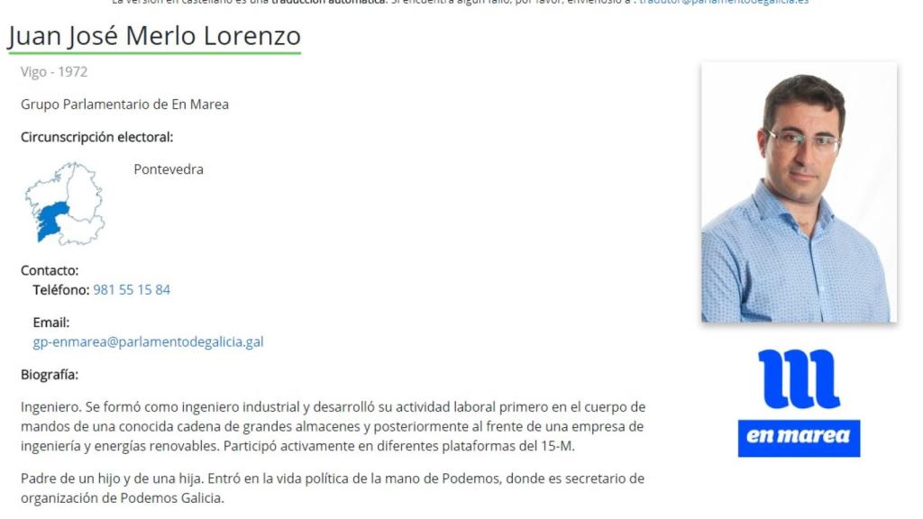 Ficha de Juan José Merlo en la web del Parlamento gallego.