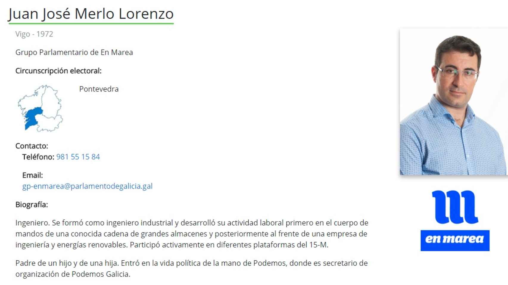 Ficha de Juan José Merlo en la web del Parlamento gallego.