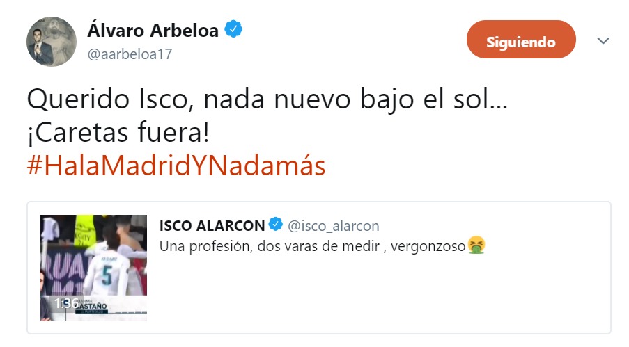 El apoyo de Arbeloa a Isco: ¡Caretas fuera!