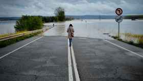 Carretera inundada en Castejón, Navarra