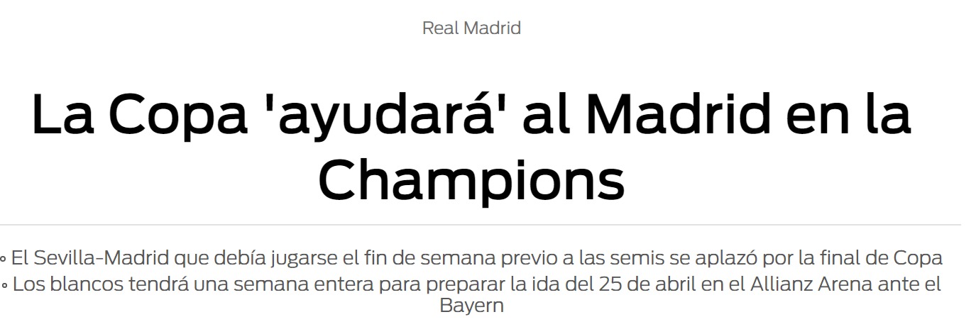 Sport habla de suerte en el calendario del Madrid