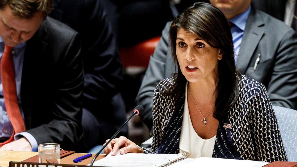 Nikki Haley, embajadora estadounidense ante la ONU durante una reunión del Consejo de Seguridad.