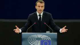 El presidente Emmanuel Macron, durante su discurso en la Eurocámara