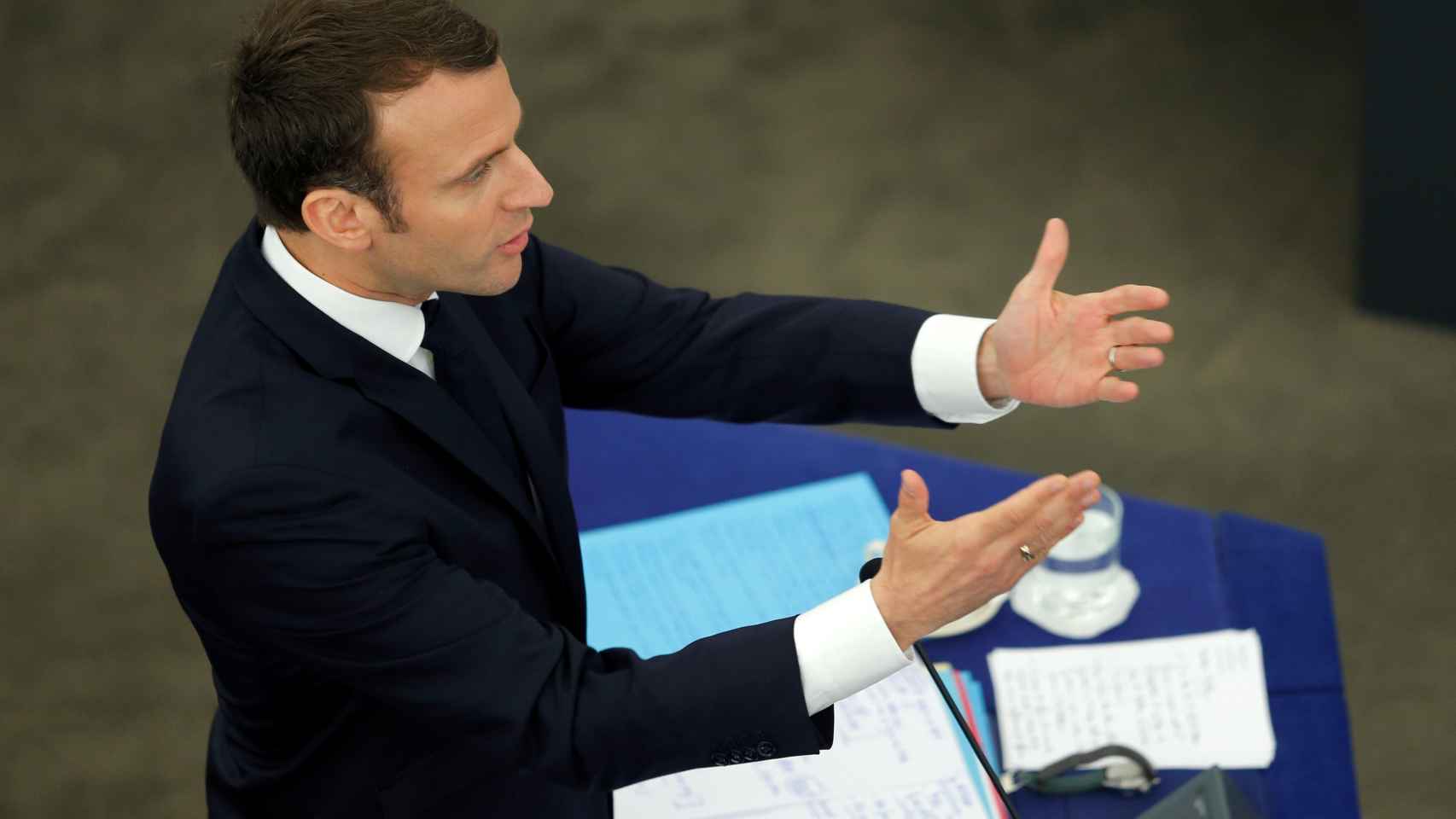 El presidente Macron, durante su discurso ante la Eurocámara