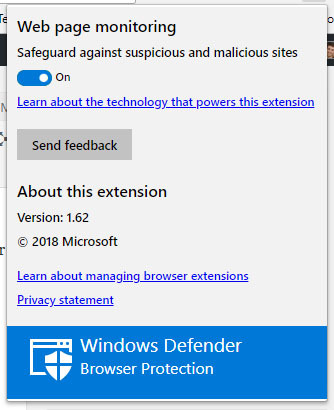 microsoft windows defender browser protection navegador web google chrome antivirus ventana
