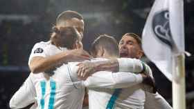 Celebración del Madrid por el gol de Cristiano al PSG
